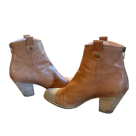 Stuart Weitzman 7.5 Rhinestone Studded Western Ankle Boots Leather Cowboy Brown - Picture 7 of 11